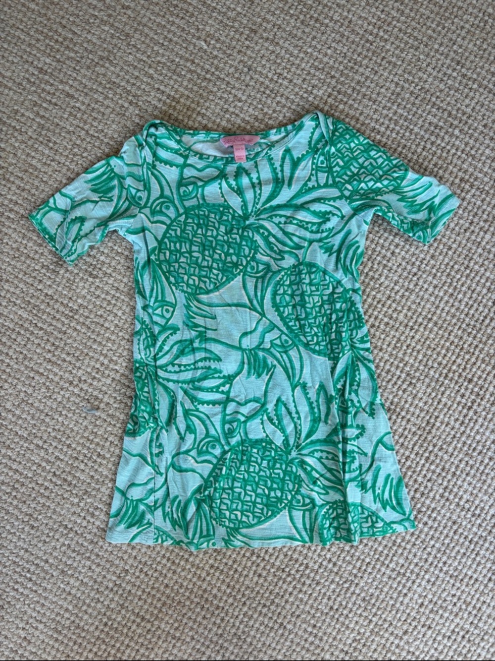 Lilly Pulitzer Green Pineapple Print Tee Dress, size S Small 4-5 years